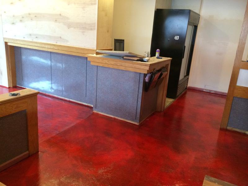 Colored Concrete Basement Floors in Massachusetts: Red, Orange, Yellow, Blue, Green, Indigo, Violet, Black & White Stained Concrete Floors